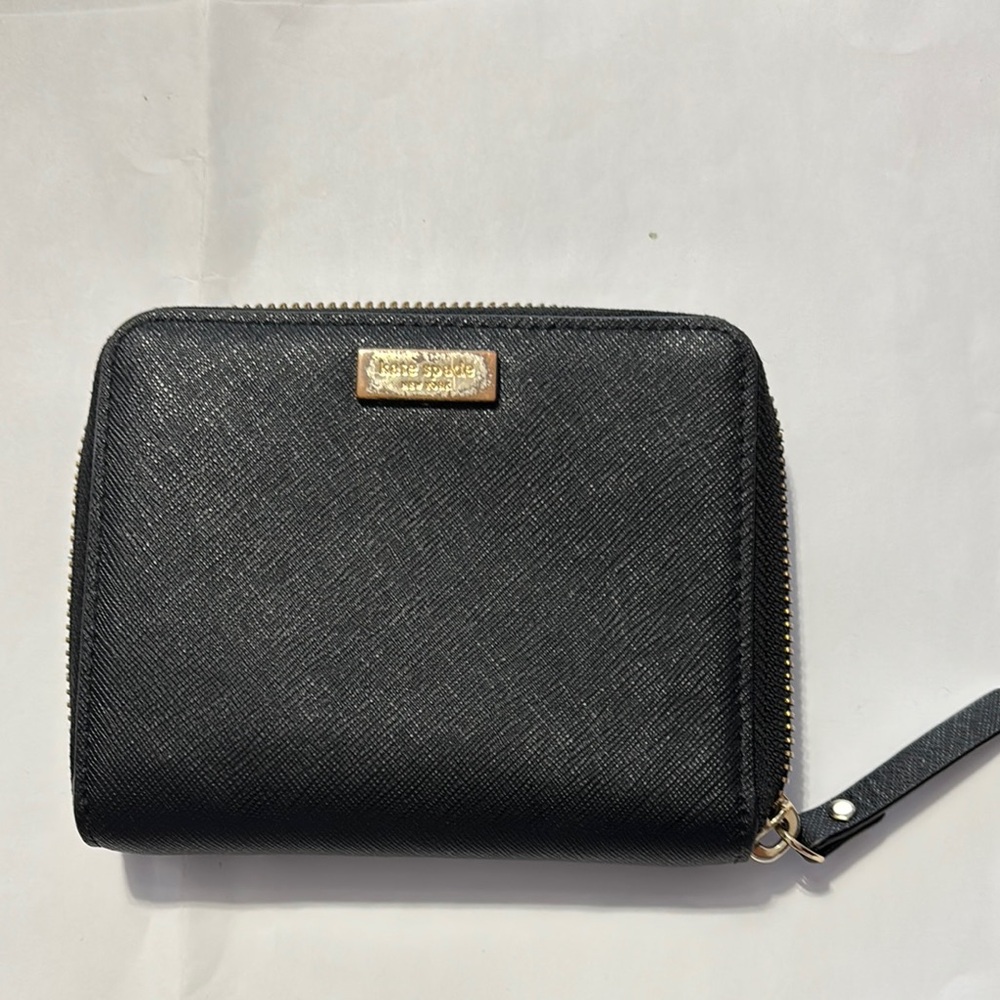 Kate Spade Black Zip Wallet with Gold Detail